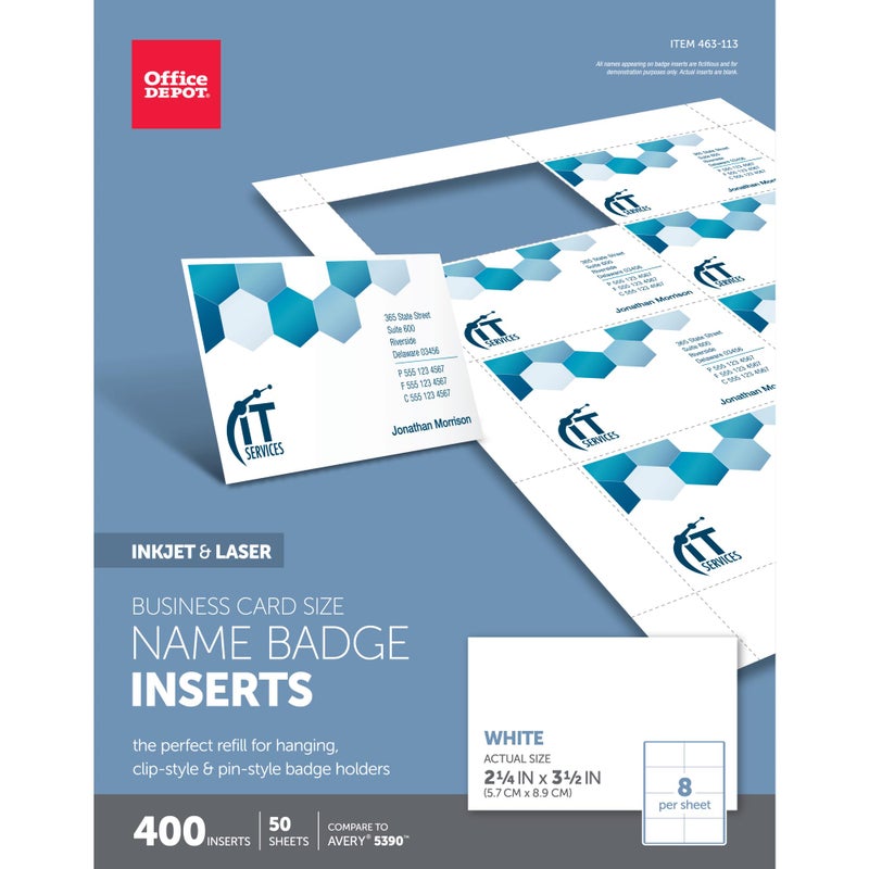 Office Depot Badge Inserts, 2 1/4in. x 3 1/2in., White, Pack of 400, OD98846 - Image 1